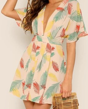 Plunging Neckline open back Tropical dress